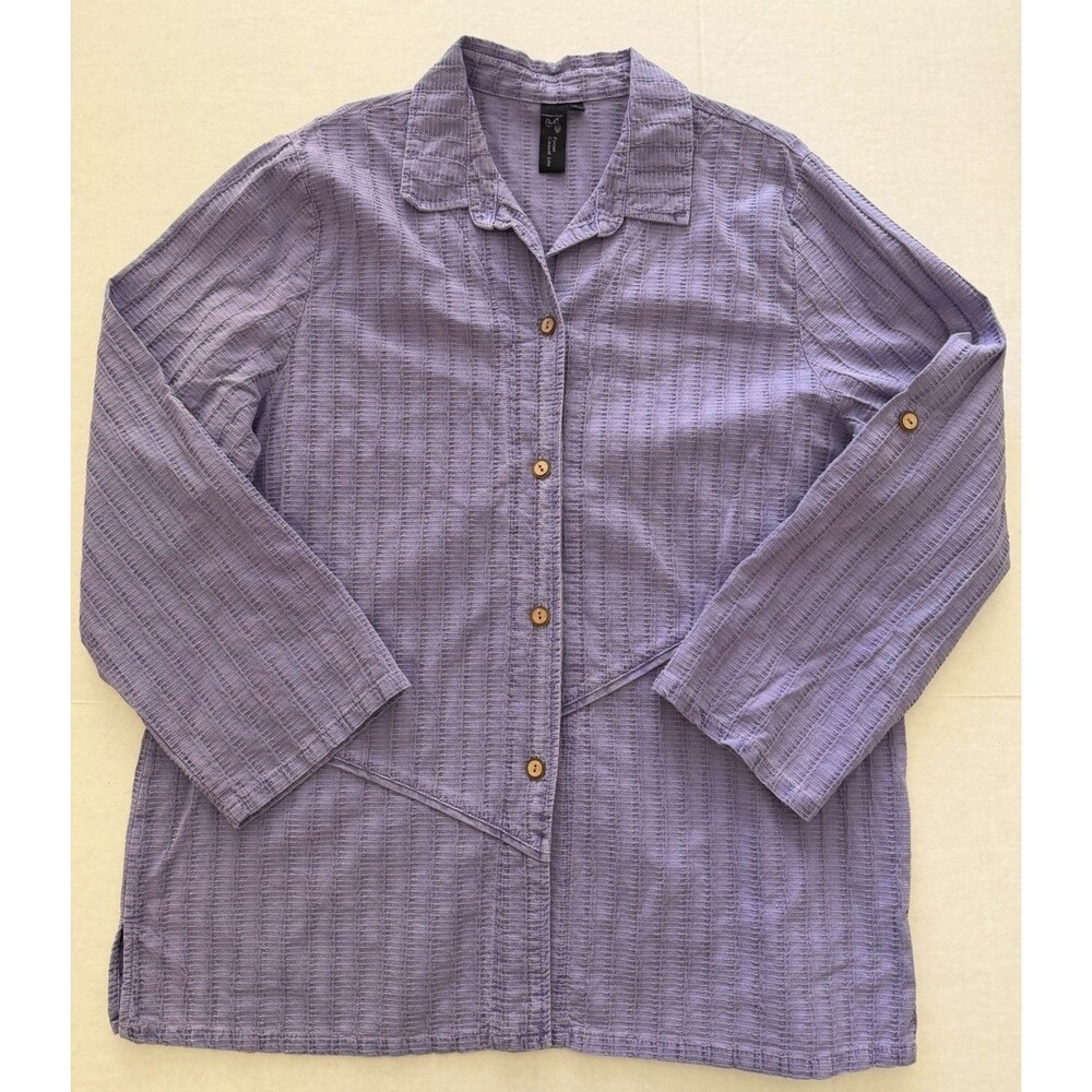 Focus Casual Life Women’s L Textured Cotton Jacket Or Tunic Top Pockets Lavender